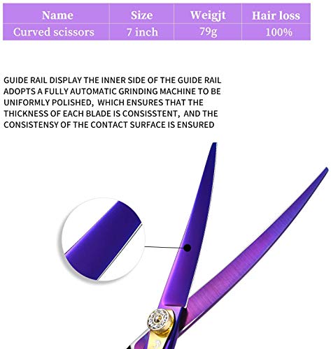 Dream Reach 7.0 inches Professional Decompressed Elastic Handle Pet Grooming Scissors Set,Straight & Chunker & 2 Curved Scissors 4pcs Set for Dog Grooming (Purple) (Up-Curved Scissor)