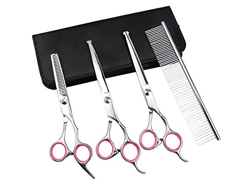 LILYS PET 7.0"/7.5" Round-TIP Safety Professional Stainless Steel PET Dog Cat Grooming Scissors Set,Pink Ring, Cutting&Curved&Thinning Shears Set