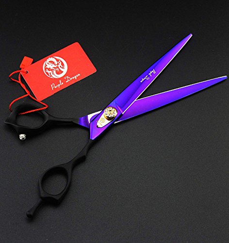 Purple Dragon Professional 7.0/8.0 inch Pet Grooming Hair Cutting Scissor and 6.75/8.0 inch Dog Chunker Shear - Japan 440C Stainless Steel for Pet Groomer or Family DIY Use (8 inch Cutting Scissor)