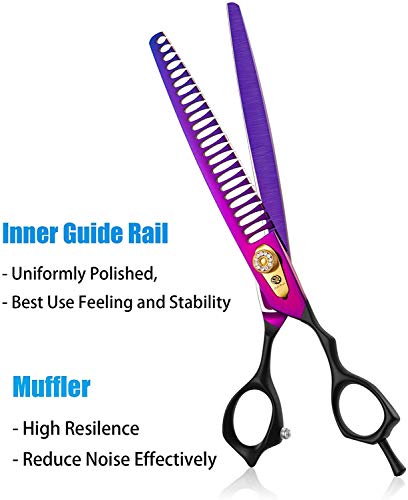 Purple Dragon Professional 7.0/8.0 inch Pet Grooming Hair Cutting Scissor and 6.75/8.0 inch Dog Chunker Shear - Japan 440C Stainless Steel for Pet Groomer or Family DIY Use
