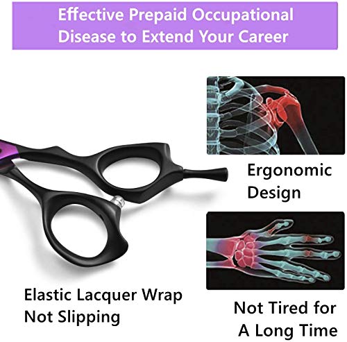 Dream Reach 7.0 inches Professional Decompressed Elastic Handle Pet Grooming Scissors Set,Straight & Chunker & 2 Curved Scissors 4pcs Set for Dog Grooming (Purple) (Up-Curved Scissor)
