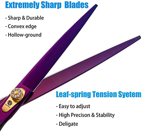 Purple Dragon Professional 7.0/8.0 inch Pet Grooming Hair Cutting Scissor and 6.75/8.0 inch Dog Chunker Shear - Japan 440C Stainless Steel for Pet Groomer or Family DIY Use (8 inch Cutting Scissor)