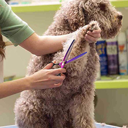 Purple Dragon Professional 7.0/8.0 inch Pet Grooming Hair Cutting Scissor and 6.75/8.0 inch Dog Chunker Shear - Japan 440C Stainless Steel for Pet Groomer or Family DIY Use