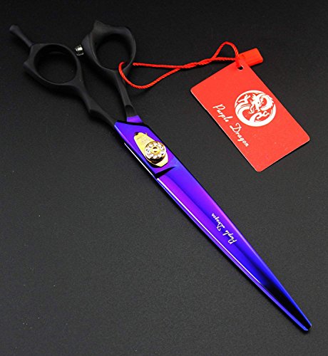 Purple Dragon Professional 7.0/8.0 inch Pet Grooming Hair Cutting Scissor and 6.75/8.0 inch Dog Chunker Shear - Japan 440C Stainless Steel for Pet Groomer or Family DIY Use (8 inch Cutting Scissor)