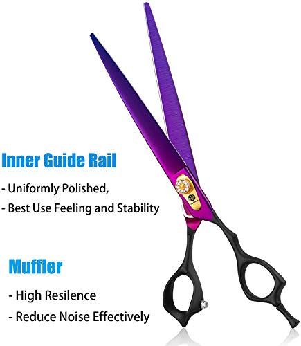 Purple Dragon Professional 7.0/8.0 inch Pet Grooming Hair Cutting Scissor and 6.75/8.0 inch Dog Chunker Shear - Japan 440C Stainless Steel for Pet Groomer or Family DIY Use (8 inch Cutting Scissor)