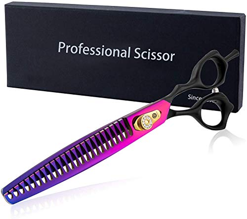 Professional 7.0/8.0 inch Pet Grooming Hair Cutting Scissors and 6.75/8.0 inch Dog Chunker Shear - Japan 440C Stainless Steel for Pet Groomer or Family DIY Use (8 inch Chunker Scissor)