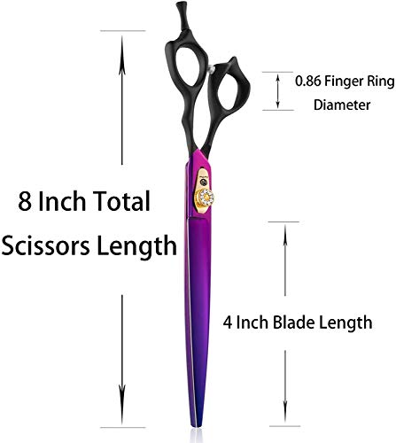 Purple Dragon Professional 7.0/8.0 inch Pet Grooming Hair Cutting Scissor and 6.75/8.0 inch Dog Chunker Shear - Japan 440C Stainless Steel for Pet Groomer or Family DIY Use (8 inch Cutting Scissor)