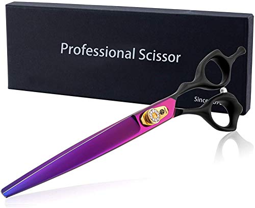Purple Dragon Professional 7.0/8.0 inch Pet Grooming Hair Cutting Scissor and 6.75/8.0 inch Dog Chunker Shear - Japan 440C Stainless Steel for Pet Groomer or Family DIY Use (8 inch Cutting Scissor)