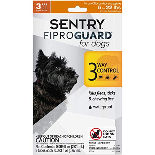 SENTRY Fiproguard for Dogs, Flea and Tick Prevention for Dogs (5-22 Pounds), Includes 3 Month Supply of Topical Flea Treatments