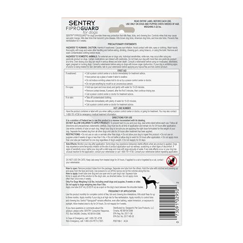 SENTRY Fiproguard for Dogs, Flea and Tick Prevention for Dogs (5-22 Pounds), Includes 3 Month Supply of Topical Flea Treatments