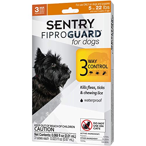 SENTRY Fiproguard for Dogs, Flea and Tick Prevention for Dogs (5-22 Pounds), Includes 3 Month Supply of Topical Flea Treatments