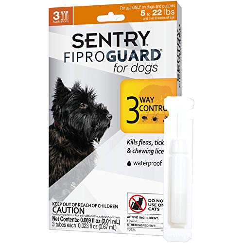 SENTRY Fiproguard for Dogs, Flea and Tick Prevention for Dogs (5-22 Pounds), Includes 3 Month Supply of Topical Flea Treatments