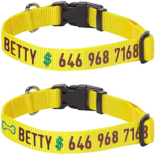 Blueberry Pet Essentials Personalized Dog Collar, Blazing Yellow, Large, Adjustable Customized ID Collars for Large Dogs Embroidered with Pet Name & Phone Number
