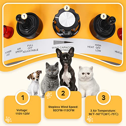 Free Paws Dog Dryer 4.0 HP 2 Speed Adjustable Heat Temperature Pet Dog Grooming Hair Dryer Blower Professional with 5 Different Nozzles and a Shower Massage Glove