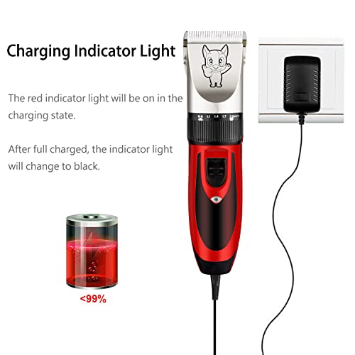 Dog Grooming Kit Clippers, Low Noise, Electric Quiet, Rechargeable, Cordless, Pet Hair Thick Coats Clippers Trimmers Set, Suitable for Dogs, Cats, and Other Pets(Red)