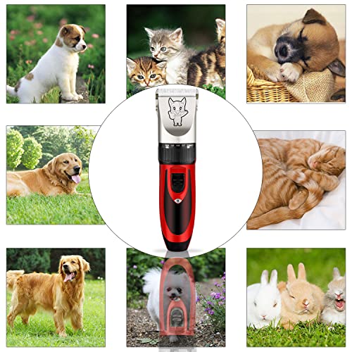 Dog Grooming Kit Clippers, Low Noise, Electric Quiet, Rechargeable, Cordless, Pet Hair Thick Coats Clippers Trimmers Set, Suitable for Dogs, Cats, and Other Pets(Red)
