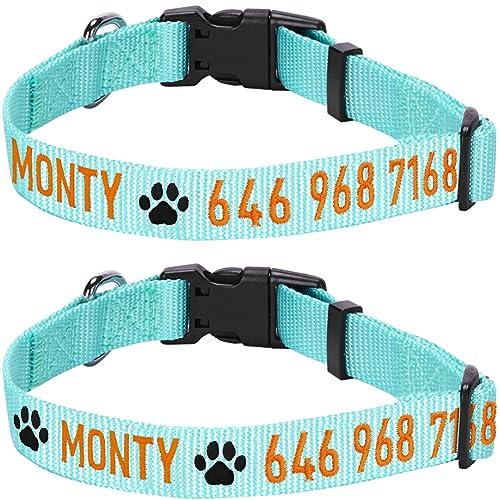 Blueberry Pet Essentials Personalized Dog Collar, Mint Blue, Small, Adjustable Customized ID Collars for Small Dogs Embroidered with Pet Name & Phone Number
