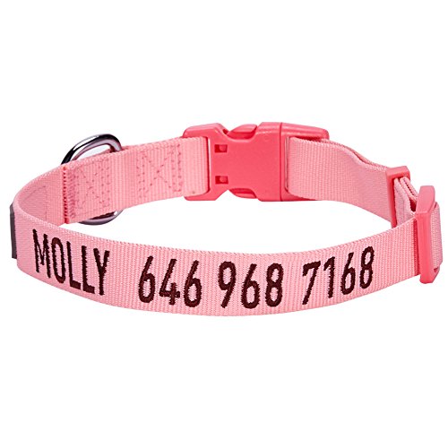 Blueberry Pet Essentials 30 Colors Personalized Dog Collar, Pink, Medium, Adjustable Customized ID Collars for Medium Dogs Embroidered with Pet Name & Phone Number