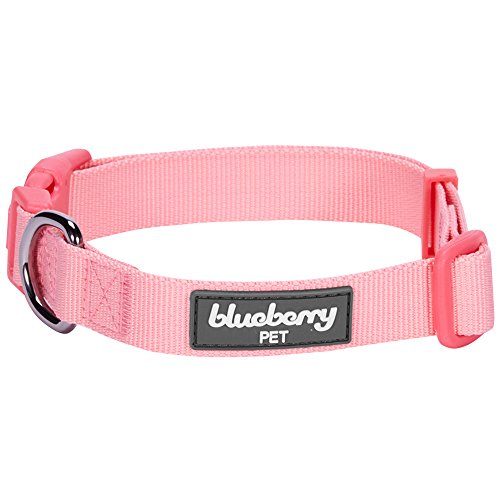 Blueberry Pet Essentials 30 Colors Personalized Dog Collar, Pink, Medium, Adjustable Customized ID Collars for Medium Dogs Embroidered with Pet Name & Phone Number
