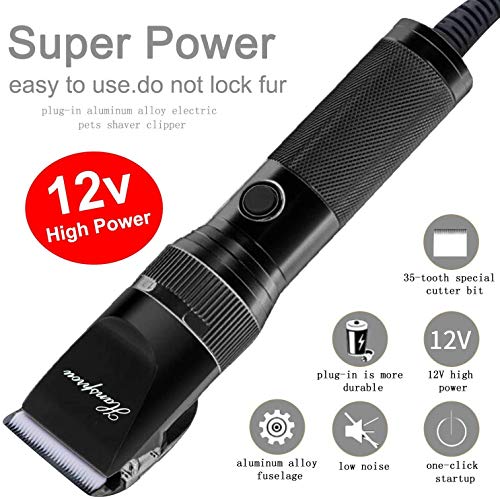 HANSPROU Dog Shaver Clippers High Power Dog Clipper Low Noise Plug-in Pet Trimmer Pet Professional Grooming Clippers with Guard Combs Brush for Dogs Cats and Other Animal