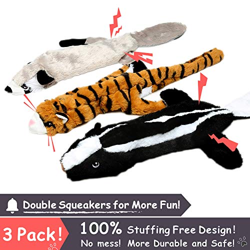 Erictech Dog Squeak Toy No Stuffing Puppy Toy Soft Plush Dog Chew Toy Pack - 3 Packs