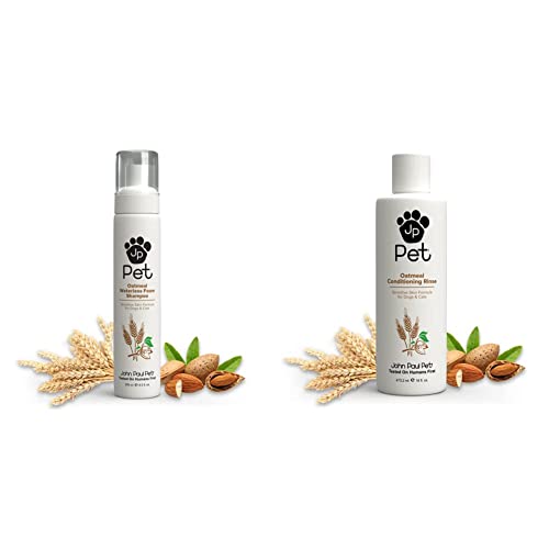 Oatmeal Waterless Foam - Grooming for Dogs and Cats, Soothe Sensitive Skin Formula with Aloe for Itchy Dryness for Pets, pH Balanced & Oatmeal Conditioning Rinse for Dogs and Cats, 16-Ounce