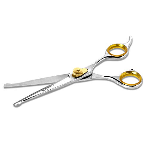 Sharf Dog Grooming Scissors, Gold Touch 7.5 Inch Straight Sharp Professional Pet Grooming Shear with Safety Round Tip, Ball Point for Safe and Easy Use for Cat or Dog Grooming
