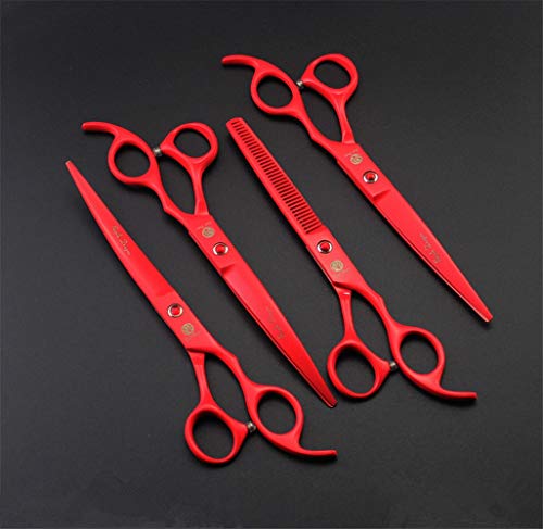 Purple Dragon Professional 7.0 inch 4PCS Pet Grooming Scissors Kit Japan Premium Steel Straight & Curved & Thinning Blade Dog Hair Cutting Shears Set with Case