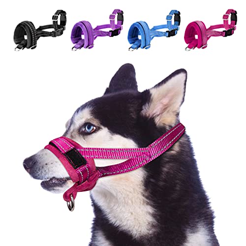SlowTon Soft Dog Muzzle, Adjustable Padded Nylon Muzzle for Large Medium Dogs Anti Chewing Barking Biting, Allow Dog Pant & Drink (Fuchsia, M)