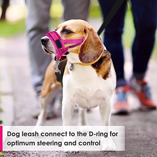SlowTon Soft Dog Muzzle, Adjustable Padded Nylon Muzzle for Large Medium Dogs Anti Chewing Barking Biting, Allow Dog Pant & Drink (Fuchsia, L)