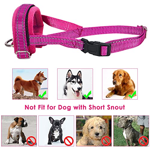 SlowTon Soft Dog Muzzle, Adjustable Padded Nylon Muzzle for Large Medium Dogs Anti Chewing Barking Biting, Allow Dog Pant & Drink (Fuchsia, L)
