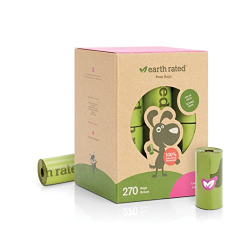 Earth Rated Dog Poop Bags, 270 Extra Thick and Strong Poop Bags for Dogs, Guaranteed Leak-proof, Lavender-Scented, 18 Rolls, 15 Doggy Bags Per Roll, Each Dog Poop Bag Measures 9 x 13 Inches