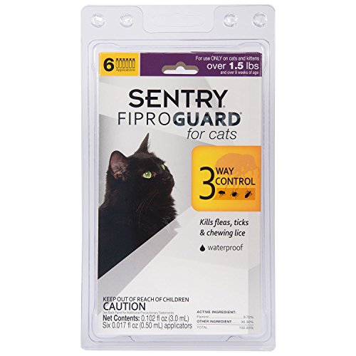 SENTRY Fiproguard for Cats, Flea and Tick Prevention for Cats (1.5 Pounds and Over), Includes 6 Month Supply of Topical Flea Treatments