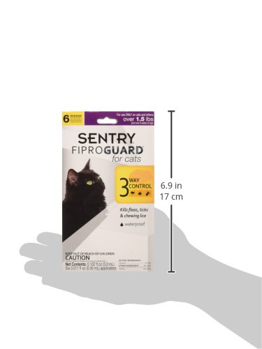 SENTRY Fiproguard for Cats, Flea and Tick Prevention for Cats (1.5 Pounds and Over), Includes 6 Month Supply of Topical Flea Treatments
