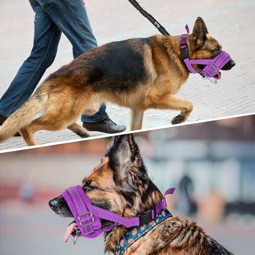 SlowTon Soft Dog Muzzle, Adjustable Padded Nylon Muzzle for Large Medium Dogs Anti Chewing Barking Biting, Allow Dog Pant & Drink (Purple, M)