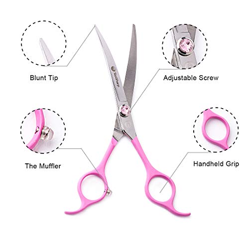 TooSharp Dog Grooming Curved Scissor - 7 Inch Professional Sharp Trimming Shears Designed for Right/Left handers for Long Short Hair of Cat Pet