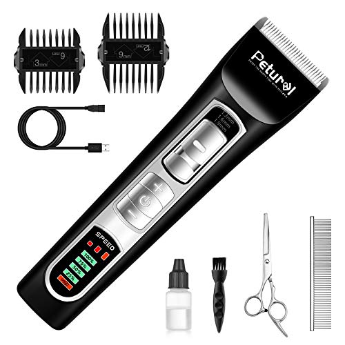 Petural Pet Hair Clippers-Dog Grooming Clippers Powerful-3 Speed Cordless Dog Clippers for Grooming Rechargeable-Professional Dog Trimmers Clippers-Heavy Duty for Small/Medium/Large Dogs&Pets