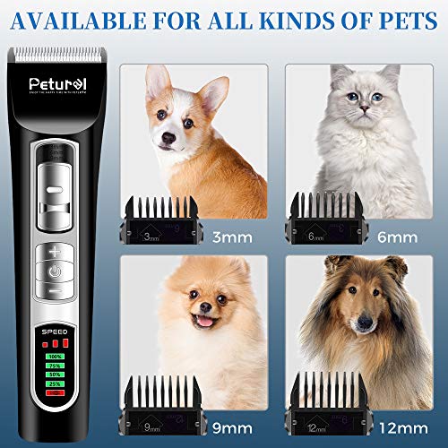 Petural Pet Hair Clippers-Dog Grooming Clippers Powerful-3 Speed Cordless Dog Clippers for Grooming Rechargeable-Professional Dog Trimmers Clippers-Heavy Duty for Small/Medium/Large Dogs&Pets