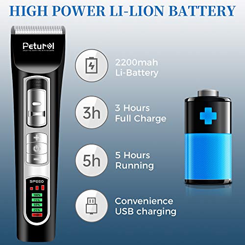 Petural Pet Hair Clippers-Dog Grooming Clippers Powerful-3 Speed Cordless Dog Clippers for Grooming Rechargeable-Professional Dog Trimmers Clippers-Heavy Duty for Small/Medium/Large Dogs&Pets
