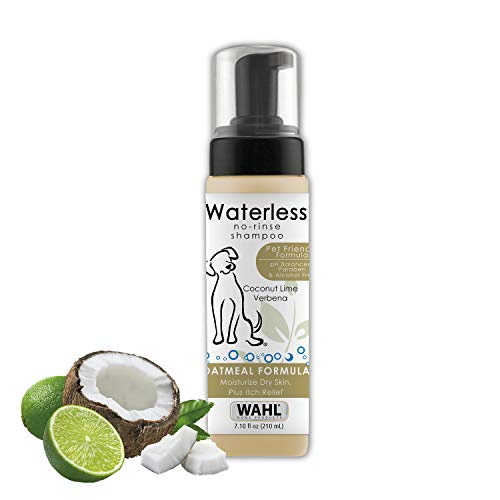 Wahl Pet Friendly Waterless No Rinse Shampoo for Animals â Oatmeal & Coconut Lime Verbena for Cleaning, Conditioning, Detangling & Moisturizing Dogs, Cats & Horses â 7.1 Oz