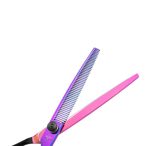 PURPLEBIRD 7.5 Inch Dog Thinning Shears Dog Grooming Scissors Professional Pet Hair Scissors Japanese Stainless Steel Purple Cat Pet Hair Cutting Trimming Shears