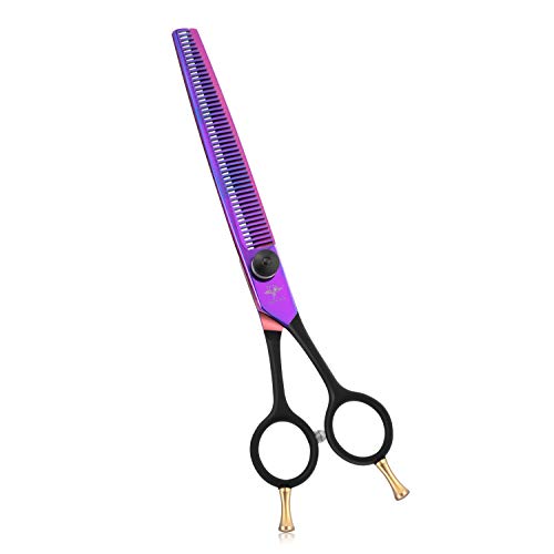 PURPLEBIRD 7.5 Inch Dog Thinning Shears Dog Grooming Scissors Professional Pet Hair Scissors Japanese Stainless Steel Purple Cat Pet Hair Cutting Trimming Shears