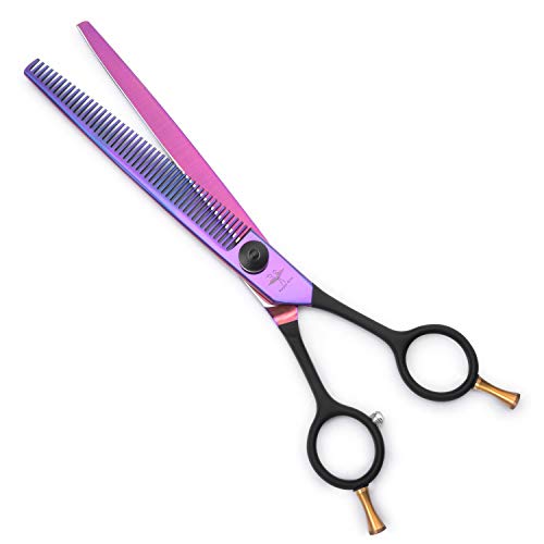 PURPLEBIRD 7.5 Inch Dog Thinning Shears Dog Grooming Scissors Professional Pet Hair Scissors Japanese Stainless Steel Purple Cat Pet Hair Cutting Trimming Shears