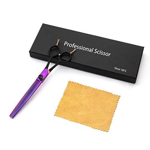 PURPLEBIRD 7.5 Inch Dog Thinning Shears Dog Grooming Scissors Professional Pet Hair Scissors Japanese Stainless Steel Purple Cat Pet Hair Cutting Trimming Shears