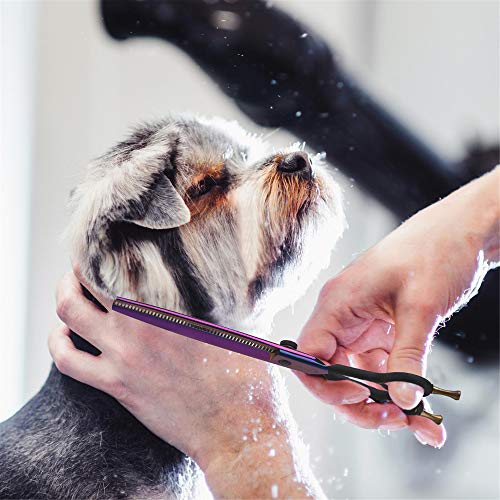 PURPLEBIRD 7.5 Inch Dog Thinning Shears Dog Grooming Scissors Professional Pet Hair Scissors Japanese Stainless Steel Purple Cat Pet Hair Cutting Trimming Shears
