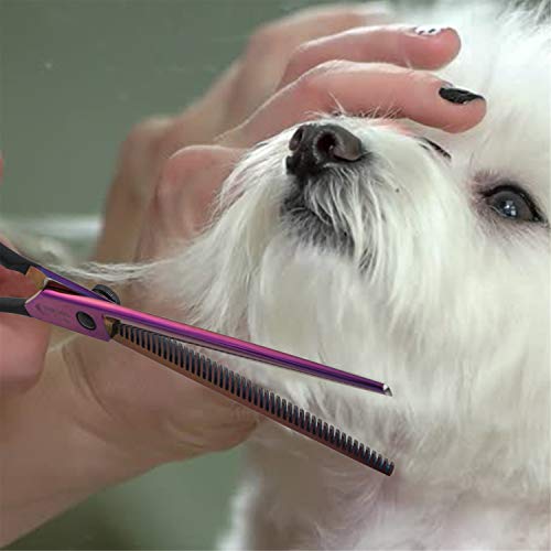 PURPLEBIRD 7.5 Inch Dog Thinning Shears Dog Grooming Scissors Professional Pet Hair Scissors Japanese Stainless Steel Purple Cat Pet Hair Cutting Trimming Shears