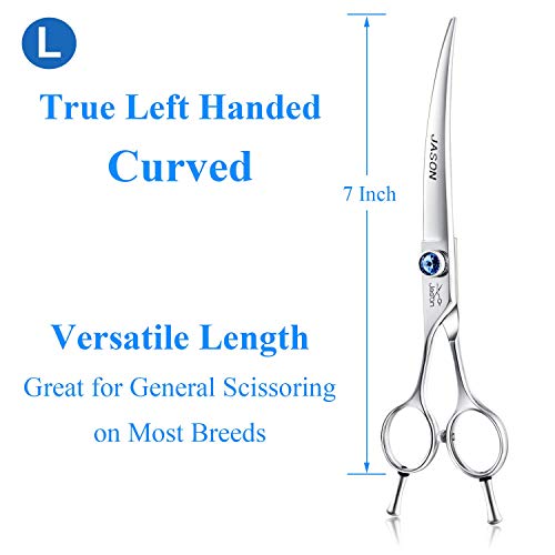 JASON 7" Curved Dog Grooming Scissors, Cats Grooming Shears Pets Trimming Kit with for Left Handed Groomers, Sharp, Comfortable, Light-weight Shear
