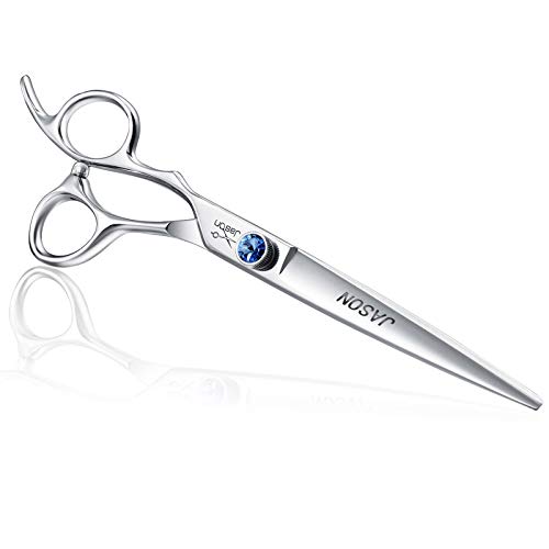 JASON Left Handed 7" Straight Dog Grooming Scissors, Premium Cats Grooming Shears Pets Trimming Kit with Offset Handle and a Jewelled Screw, Sharp, Comfortable, Durable
