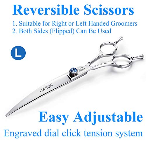 JASON 7" Curved Dog Grooming Scissors, Cats Grooming Shears Pets Trimming Kit with for Left Handed Groomers, Sharp, Comfortable, Light-weight Shear