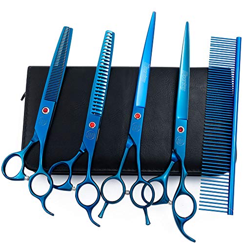 Professional Dog Grooming Scissors Set, 7 Inch/8 Inch Pet Grooming Scissors Chunkers Shears for Dog, Curved Dog Grooming Scissors, Thinning Shears for Dog with Grooming Comb